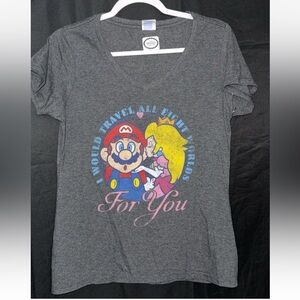 Nintendo Gray Tee Mario and Princess  peach valentines v neck top